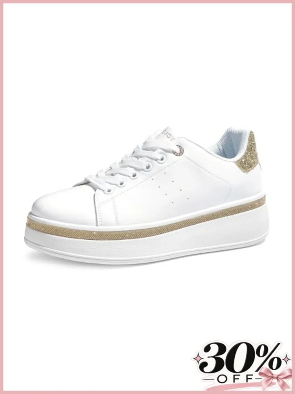 Sparkly Platform Sneakers with Glitter Accents Lace-Up Streetwear Shoes